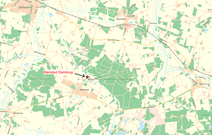 Oversigtskort - projektets placering ved Mønsted Å