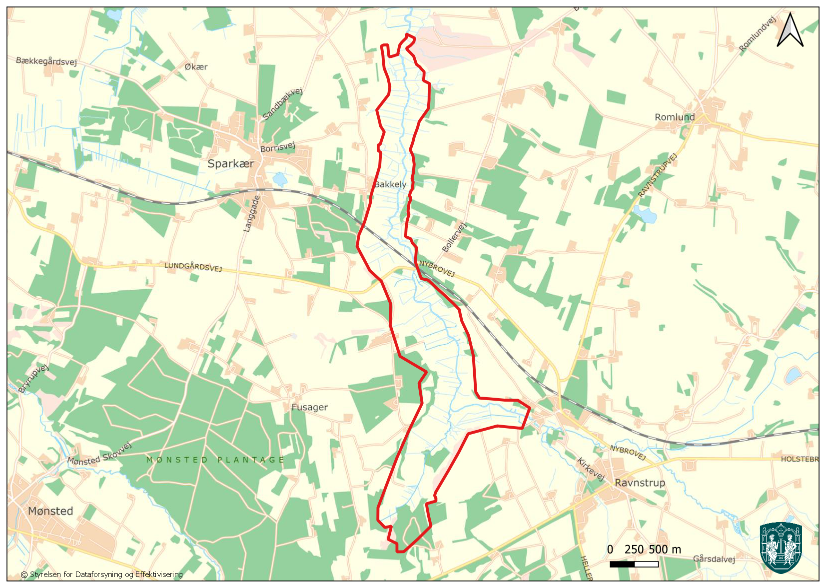 Kort over projektområdet ved Bredsgård Sø og Fiskbæk Å